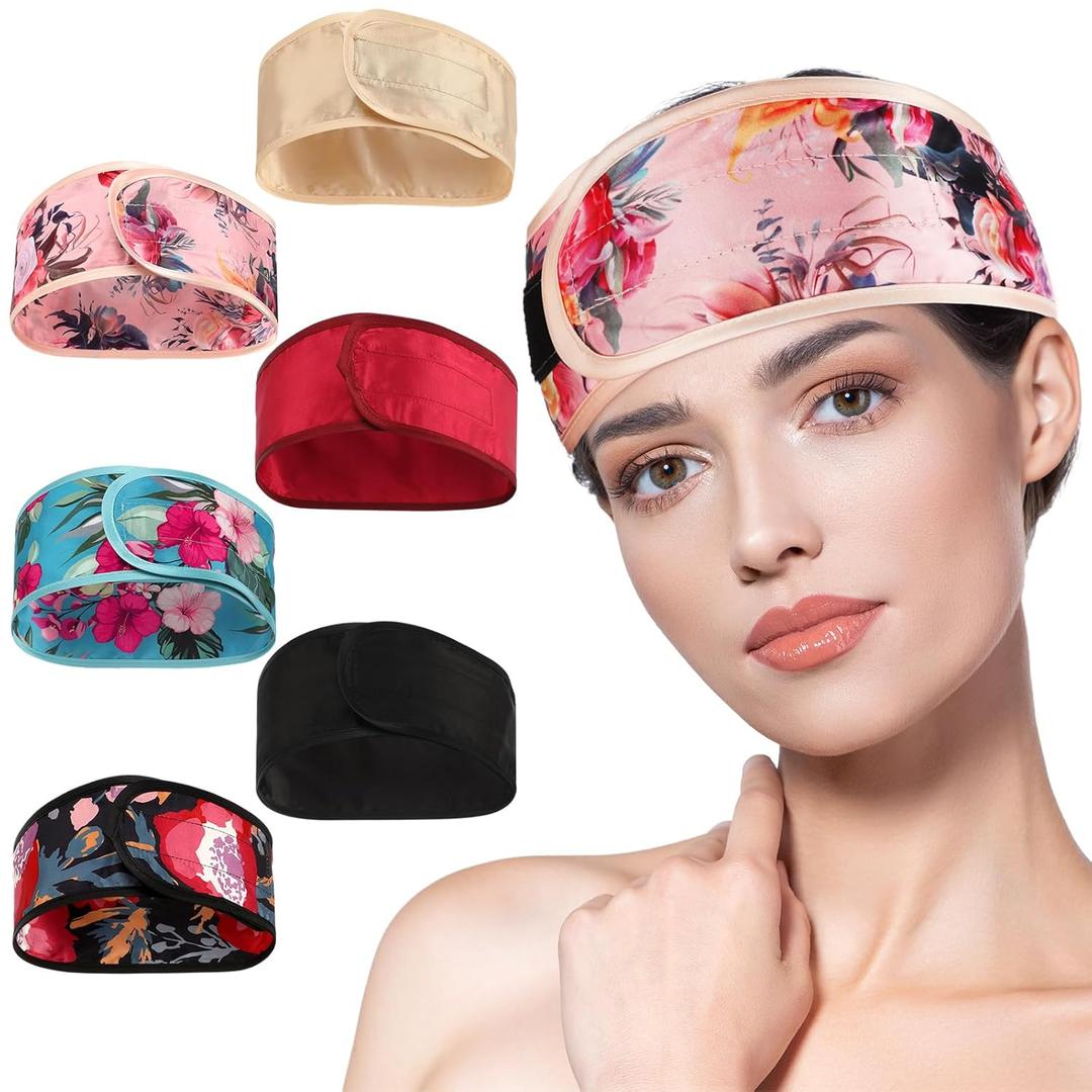 Eurzom 6 Pieces Satin Hair Wrap Scarf Adjustable Satin Headband for Women's Hair Wraps Night Sleeping Nonslip Sleeper