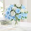 MARTINE MALL 2 Packs Peonies Artificial Flowers, Mixed White Blue Artificial Peonies, Silk Peonies Flowers Fake Peonies Artificial Peony Flowers for Centerpiece Table Wedding Party Home Decor