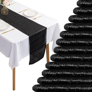 6 Packs Sequin Table Runner Glitter Dining Table Runner for Birthday Wedding Engagement Bridal Baby Shower Bachelorette Holiday Celebration Party Supplies Decorations (12" x 72", Black)
