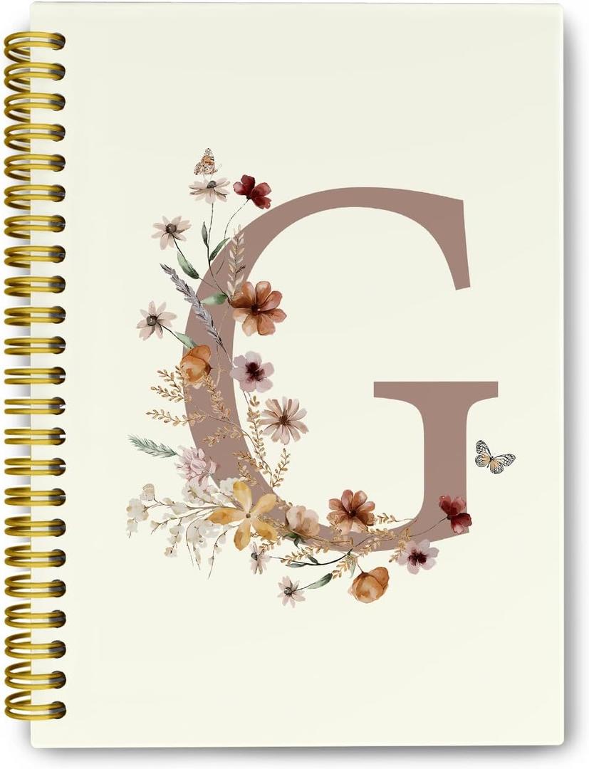 Presonlized Floral Initial Letter G Journaling Notebooks, Vintage Girly Hardcover Spiral Notebooks for School, Monogrammed Gifts for Women Girls, Cute School Supplies Lined Notebook 5.5 x 8.3