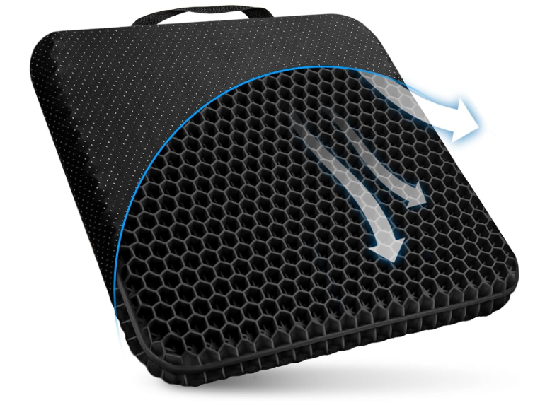 Gel Seat Cushion, for Long Sitting -Double Thick Gel Seat Cushion Breathable Honeycomb Chair Cushion with Non-Slip Cover for Office Chair Car, Wheelchair, Long Trips,Relief Sciatica Pain