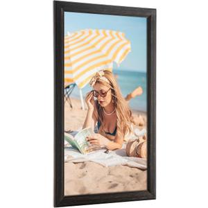 20x40 Wood Frame Black, Rustic Natural Wooden 40x20in Poster Picture Frame, Distressed 20 x 40inch Woodgrain Gallery Photo Frame with HD Plexiglass, Horizontal Vertical Wall Mounting Display 1pcs