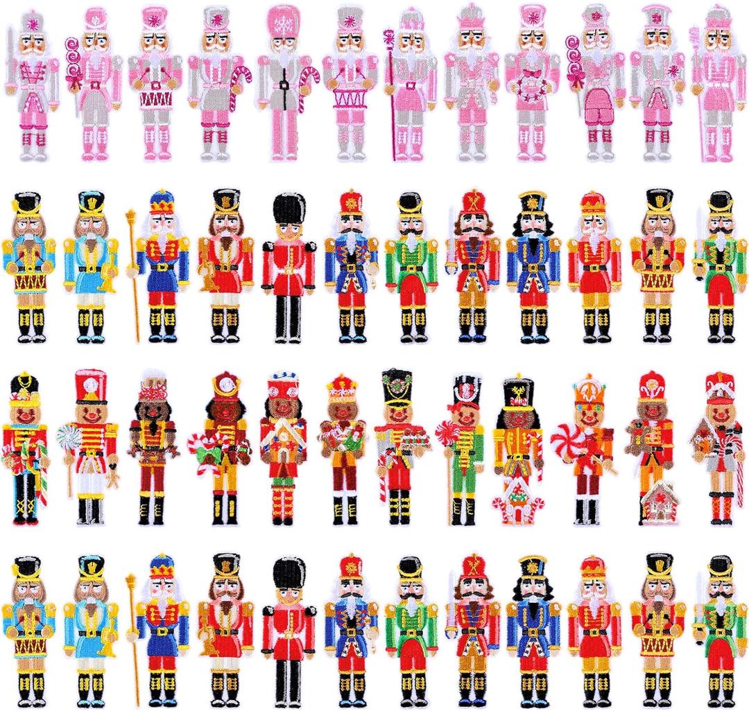 Hotop 48 Pcs Christmas Nutcracker Iron on Patches Colorful Sew on Embroidered Nutcracker Applique Repair Patch Soldier Figures Christmas Patches for Xmas Hat Clothing Backpack DIY Craft