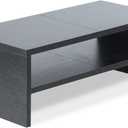 TEAMIX 2 Tiers Wooden Desktop Monitor Stand Riser 20 Inch Printer Stand with Double Storage Small TV Riser Laptop Keyboard Holder Business Desk Organizer Shelf Black Bookshelf