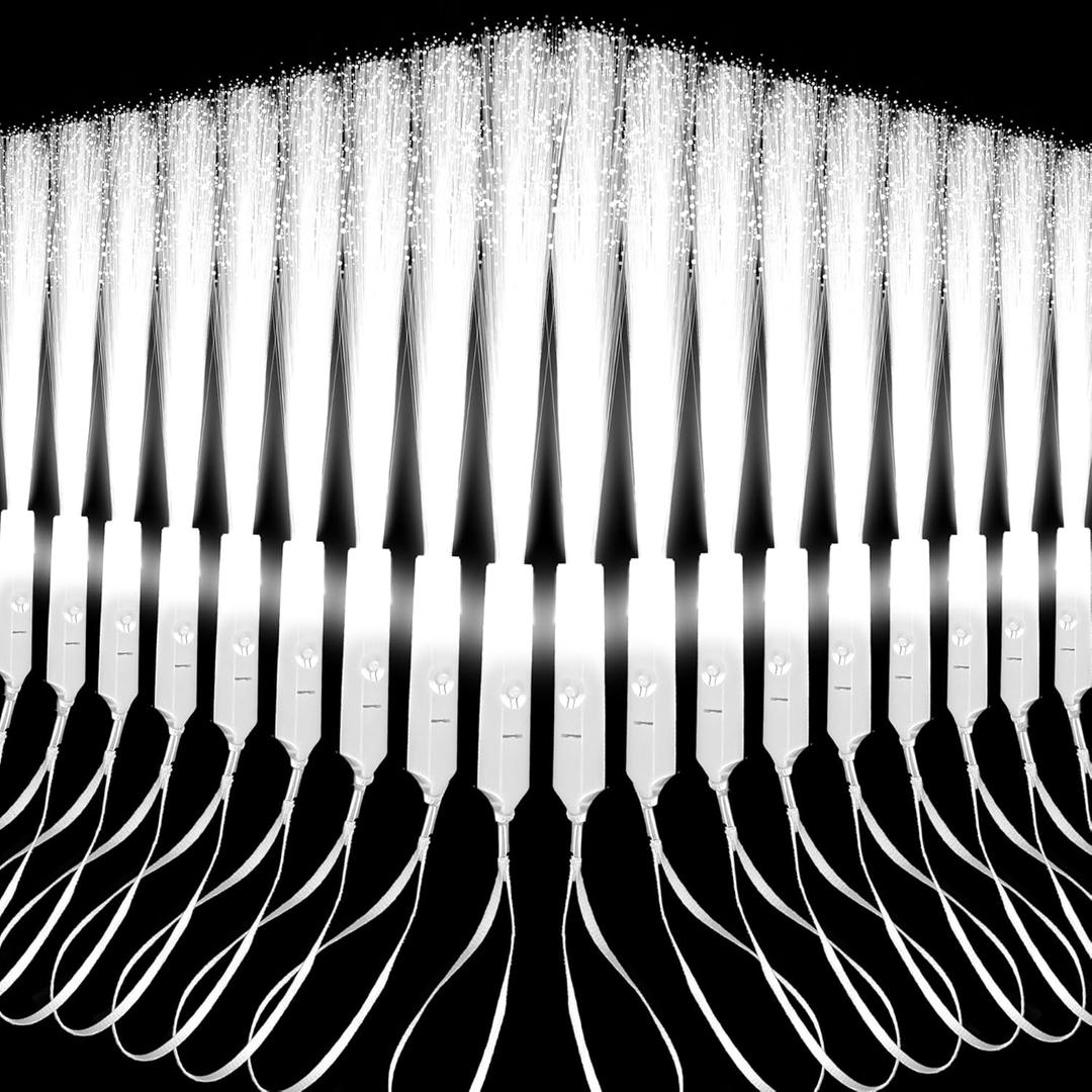 96 Pcs LED White Glow Stick Light Up Fiber Optic Wand Bulk Glow in The Dark Wands with 3 Light Modes for Wedding Club Carnival Party Birthday Concerts Favors