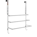 TIUTCOX Over The Door Towel Rack, 304 Stainless Steel Towel Racks for Bathroom with 3Tier Adjustable Pole, 2 PunchFree Screw Stickers, 22.83 * 17.7129.52 * 6.14 Inch, Silver