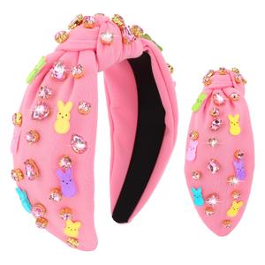 YARIEW Easter Headbands for Women Bunny Headband Elastic Rhinstone Beaded Rabbits Jeweled Headband for Easter Bunny Costume Hair Accessories for Women Spring Birthday Gift Pink