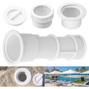 US105 Umbrella Stand with Sleeve and Center Cap, 7 1/2" Stand with Sleeve, for Umbrellas, Volleyball Poles and Tiki Torches, 1 1/2" - 1 3/4" Hole Can be Installed on Floor, Step or Deck - White