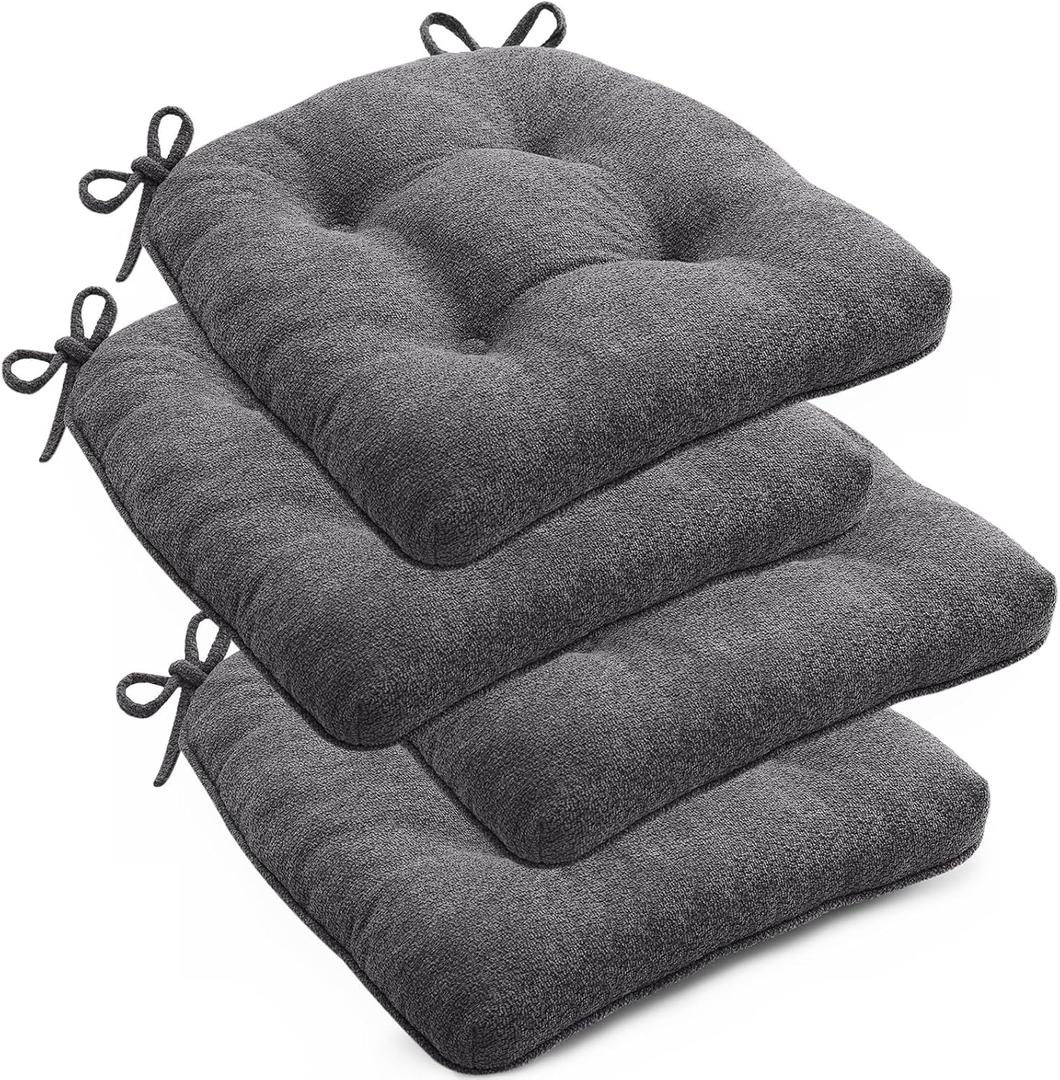 Chair Cushions Set of 4 for Dining Chairs, 16.5"x15.5" Kitchen Chair Pads with Memory Foam, Non-Slip Bottom & Ties, Tufted Indoor Seat Cushions for Home Use  Dark Grey