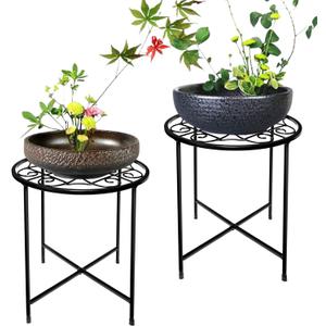 15" Tall Metal Plant Stand, 2 Pack 11" Wide Round Plant Stand for Flower Pots Up to 100lbs, Rustproof Iron Plant Holder for Indoor Outdoor Use, Easy Assemble Flower Stand for Home Garden Display