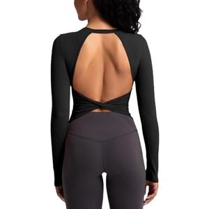 Women's Workout Athletic Shirts Sexy Open Back Sports Bra Tank Top Casual Tight T Shirts with Built in Bra, 6/M