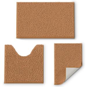 RUN HELIX Bathroom Rugs Sets 3 Piece, Extra Soft and Absorbent Chenille Bath Mats and U-Shaped Contour Toilet Rug, Quick Dry, Home Decor Accessories, Bath Mat Set for Bathroom, Tub, Shower, Champagne (16" x 24" & 20" x 32"& 20" x 20" U shape)
