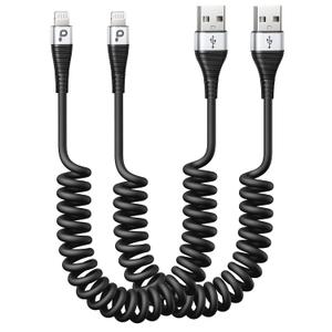 Coiled iPhone Charger Cable for Car, Lightning Cable 2 Pack 5ft, [Apple MFi Certified] Short iPhone Charger Cord Compatible with iPhone 14/13/12/11 Pro Max/XR/8/iPad/CarPlay (Silver)