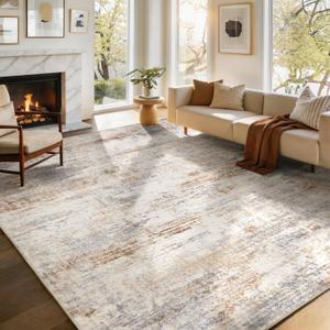 Washable Area Rug Living Room Rugs-8x10 Large Soft Non-Slip Carpet for Bedroom Dining Room Modern Abstract Neutral Low Pile Floor Rugs Stain Resistant Indoor Nursery Home Office,Brown Grey