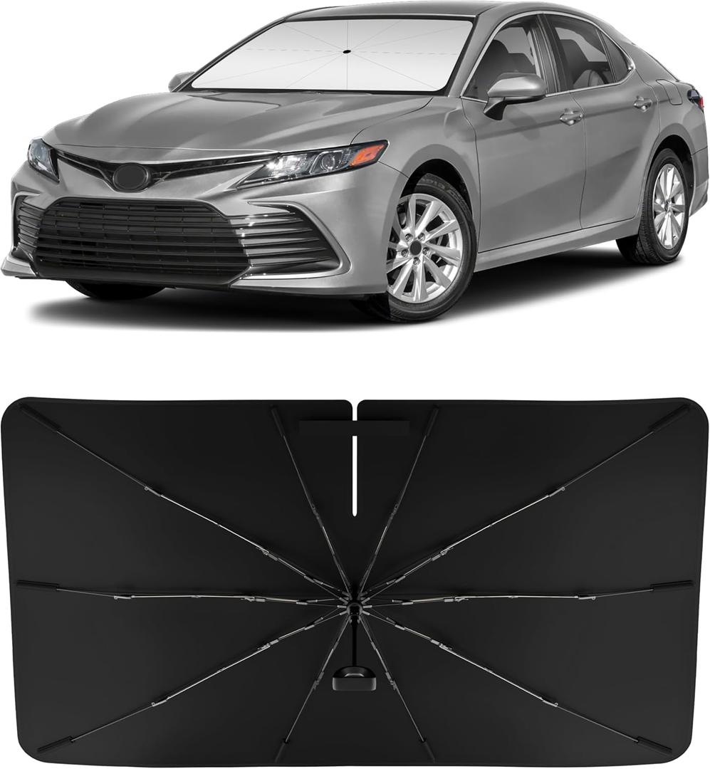 INSAUTO Windshield Sun Shade Umbrella for Camry 2018-2024, Foldable Front Windshield Sunshade with Storage Bag, Block Out UV Rays & Heat, Keep Car Cool