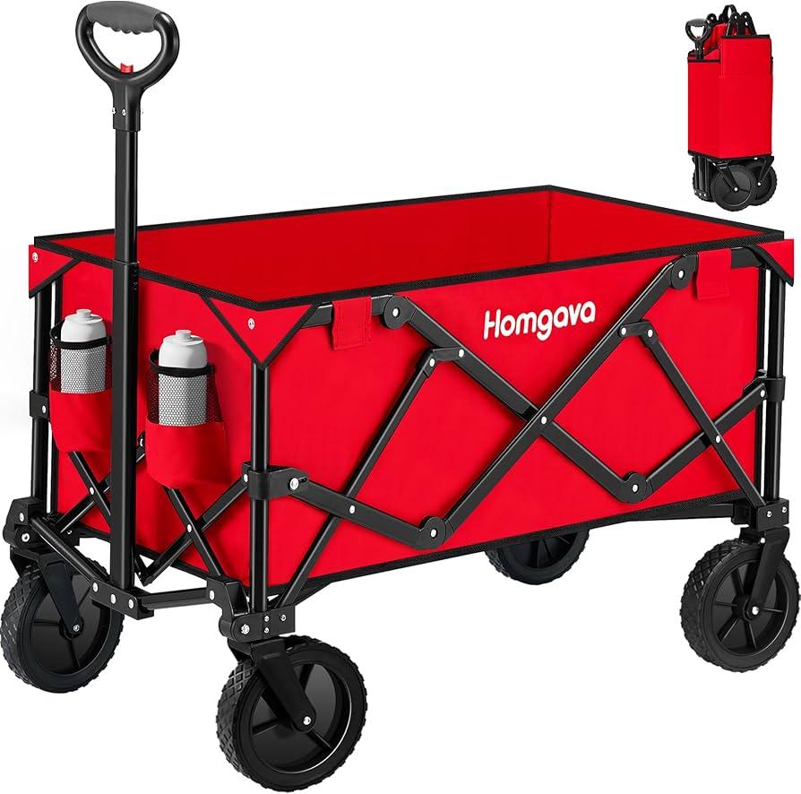 Collapsible Wagon Cart Heavy Duty Utility Carts with All Terrain Wheels for Garden, Grocery, Camping, Sports, Shopping, and Outdoor Use - 360lbs Capacity, Foldable, Portable, 145L Large Wagon