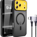 4 in 1 Magnetic for iPhone 17 Pro Max Case [with 1X Screen Protector, Braided Cable, Removable Lens Case] [Mil-Grade Drop Protection] Shockproof Slim Translucent Matte Protective Phone Case, Black