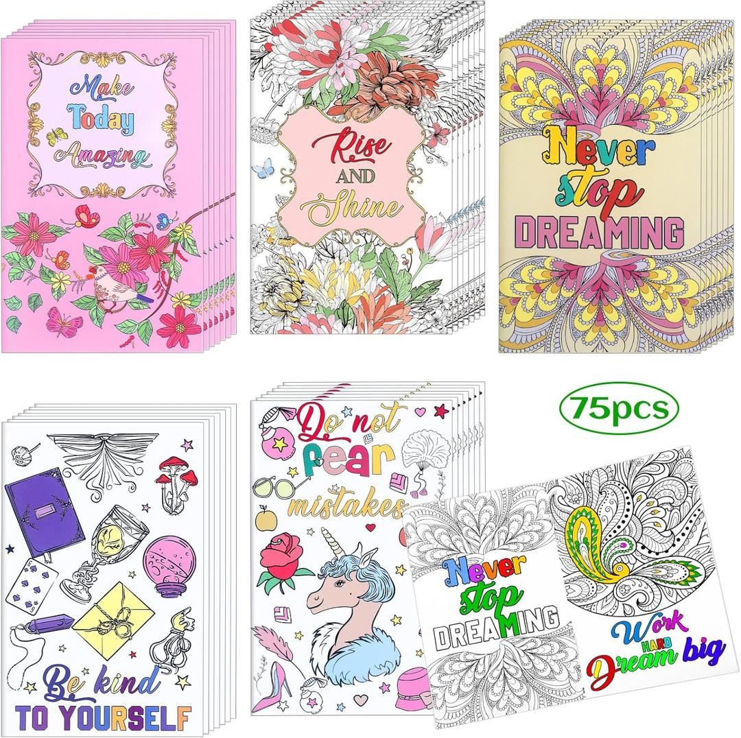 Eaasty 75 Pcs Mini Adult Coloring Books Bulk Mandala Activity Books with Positive Quote Motivational Inspirational Coloring Gifts for Adults Stress Relieving Holiday Party Favors