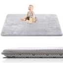 Large Thick Baby Play Mat for Floor,Padded 74x50 Playpen Mat,Foam Tummy Time Mat,Soft Support&Plush Feel Nursery Rug,Non Slip for Toddler,Infants,Kids Play,Yoga,Baby Crawling Mat (Light Grey)