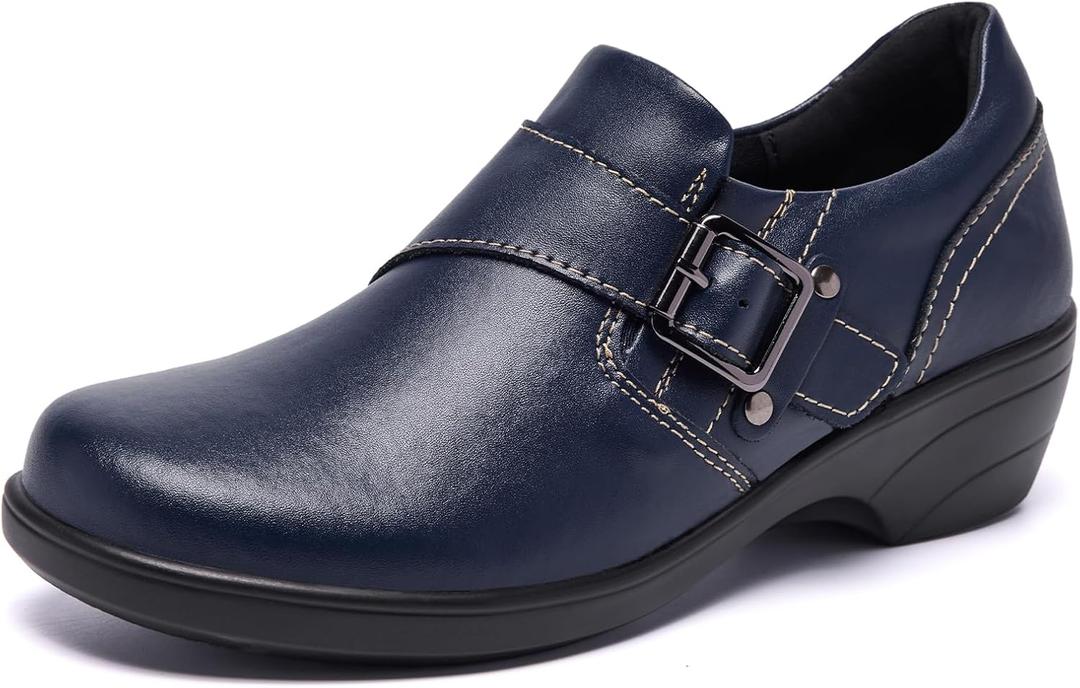 Women's Loafer Comfort Leather Slip On Loafers Business Office Casual Dressy Shoe (10.5, Navy)