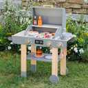 Leeshyah Wooden Kids Grill Playset Realistic Play Barbecue Set with Grilling Tools and Foods Pretend Grill Toy for Kids Ages 3+