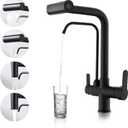 QAOYEDE 3 in 1 Kitchen Faucet, Drinking Water Faucets with Waterfall Pull-Down Sprayer, 4 Functions Sprayer Water Filter Purifier Faucet, Black