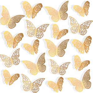 72 Pieces 3D Butterfly Wall Decals Sticker Wall Decal Decor Art Decorative Sticker 3 Sizes for Room Home Nursery Classroom Offices Kids Girl Boy Bedroom Bathroom Living Room Decor (Gold)
