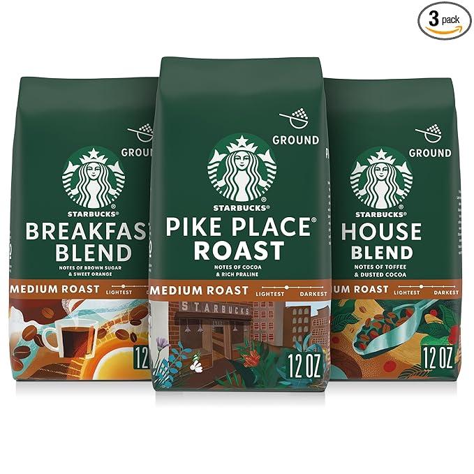 Starbucks Ground Coffee, Medium Roast Hot or Iced Coffee, Variety Pack, Three 12 oz Bags​, BBD 08/04/2026