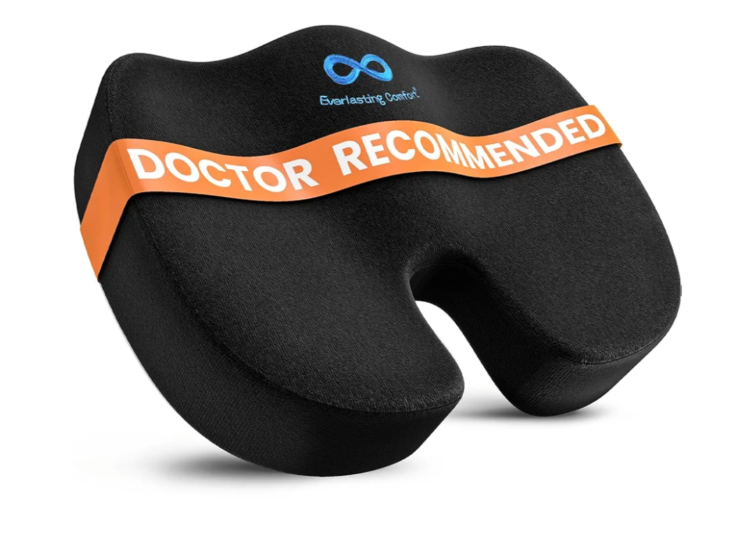 Everlasting Comfort Doctor Recommended Memory Foam Seat Cushion for Office Chairs & Car Seat - Ergonomic Office Desk Accessories for Tailbone Pain Relief, Sciatica & Back Support Back