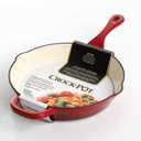 Crock-Pot 10 Inch Enameled Cast Iron Skillet with Handles - Ideal for Searing, Roasting, Frying - Even Heat Distribution, Pour Spouts - Oven-Safe & Stovetop Safe (Red)