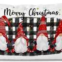 Merry Christmas Santa Gnomes Black And White Buffalo Plaid Throw Pillow Covers,Home Bedroom Living Room Girls Room Decor Christmas Winter Holiday Pillow Case,Christmas Xmas Gift,12x20 Inch Pillowcase