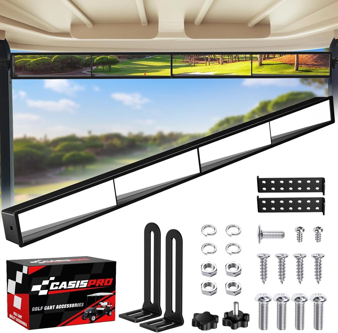 Universal Golf Cart 4 Panel Rear View Mirror for EZGO Yamaha Club Car, Wide Angle Golf Cart Mirrors, No Blind Spots