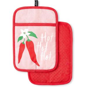 Kate Spade New York Hot Hot Hot Peppers Pot Holder 2-Pack Set, Heat Resistant, 100% Cotton, Red/Pink, 7"x10"