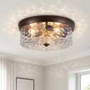 16 Inch Hammered Glass ORB Flush Mount Ceiling Light