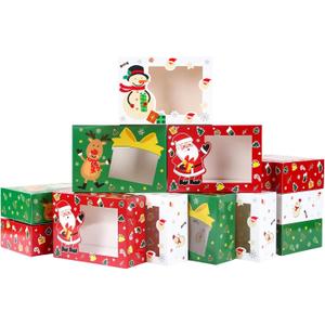 Patimate 24 Pcs Christmas Cookie Boxes for Gift Giving, 3 Style Red Green White Bakery Boxes with Window, Xmas Holiday Treat Containers With Lids For Cookie Cupcakes Donuts Candy