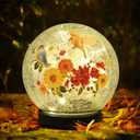 Solar Globe Lights Outdoor Waterproof, Cracked Glass Ball Orb Lights, Waterproof Globes for Garden Pathways, Patio Decor & Backyard Landscaping, Round Ornaments Orbs (Red-Yellow Flower)