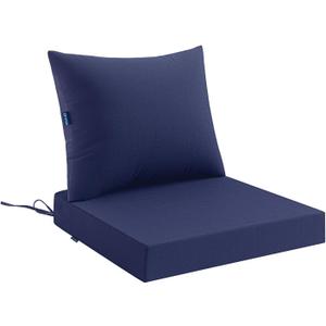 MIULEE Navy Outdoor Chair Cushion 22x22 Inch for Patio Furniture Linen Textured Waterproof & 3 Year Color Fastness Seat and Back Couch Cushion with Ties No Slip Design