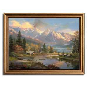 Vintage Gold Framed Wall Art Moody Landscape Canvas Wall Art Retro Misty Forest Picture Wall Decor Farmhouse Valley Mountain Art Prints for Living Room Bedroom Bathroom 8"x10", 10"×12", 11"×9" 3 Packs