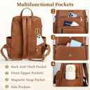 RAINSMORE Convertible Backpack Purse for Women Designer PU Leather Backpack Purse Waterproof Women's Fashion Backpack Handbags 13.3 Inch Anti Theft Crossbody Shoulder Bag for Work Travel College Brown