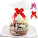 SUREHOME Cellophane Bags for Gift Baskets Wrapping Plastic 10 Pcs 30 x 40 Inch Large Cellophane Bags for Easter Basket Wrap Clear Gift Bags with Pull Bow Shrink Wrap Bag for Gift Basket Gift Giving