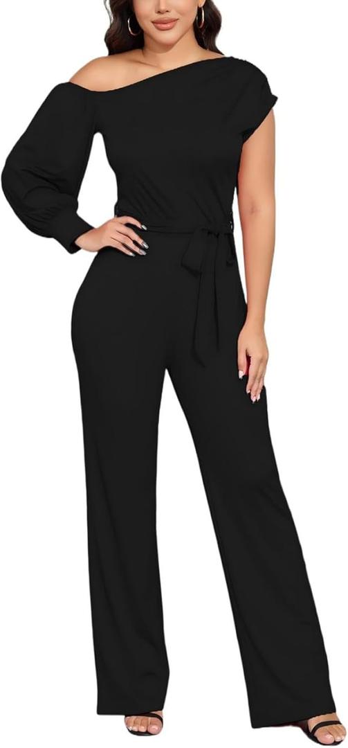 DeftSharp Women's Sexy Cocktail Party Clubwear Casual Working Rompers Long Dressy Jumpsuit (Black, XXL)