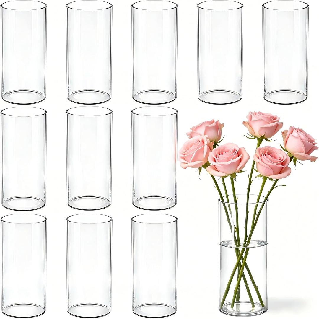 12pcs Clear Glass Cylinder Flower Vases for Centerpieces, 6 Inch Clear Flower Vases for Wedding Decorations and Indoor Home Decor, Hurricane Candle Holder Wedding Vintage Decorations