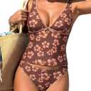 ZAFUL Women's Tankini Swimsuits V Neck Tummy Control Bow Color Block Two Piece Swimsuit Bathing Suit (Pink, XL)
