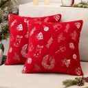 MIULEE Christmas Red Pillow Covers Set of 2 Snowflakes Decorative Throw Pillow Covers 18x18 Inch Soft Plush Faux Wool Pillow Covers Farmhouse Couch Pillows Home Decors for Sofa Livingroom Bed