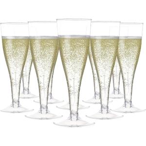 Prestee 100 Pack Clear Plastic Champagne Flutes - 4.5 oz Durable Disposable Champagne Glasses for Parties, Weddings, Toasting and Large Celebrations - Elegant Glasses Stemware for Easy Cleanup