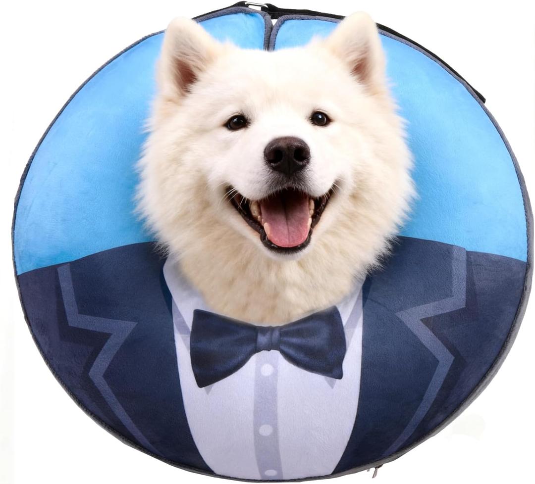 EXPAWLORER X-Large Widen Soft Dog Cone Collar - Inflatable Dog Neck Donut Collar Alternative After Surgery to Stop Licking,Adjustable Protective Recovery E Collar(Blue Suit)