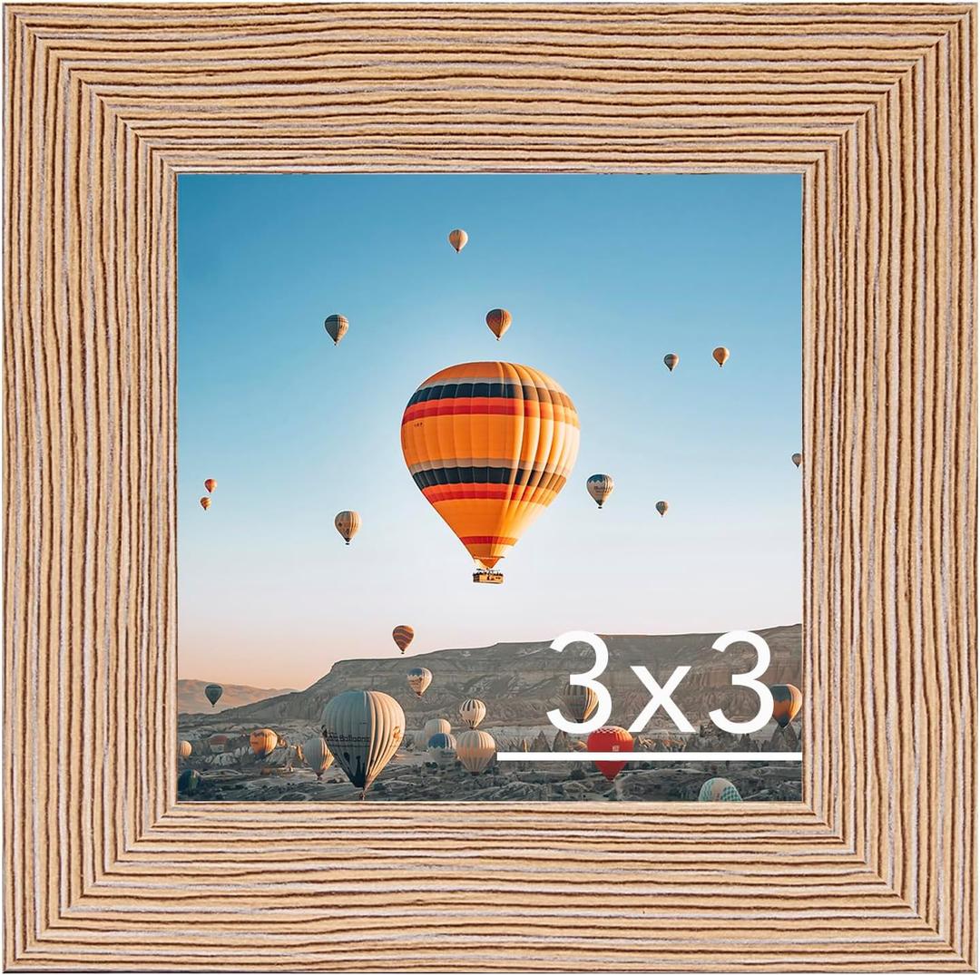 3x3 Picture Frame for Tabletop, 3 x 3 Square Photo Frame with Shatter Resistant Plexiglass, Sturdy 3 by 3 Poster Frame, Rustic Brown