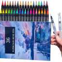 38 Watercolor Pens Set Including 2 Aquapens &36 Unique Colors Watercolor Brush Pens for Drawing, Doodling, Outdoor Sketching, And Professional Artistic Use. Vibrant Color Set for Handicrafts
