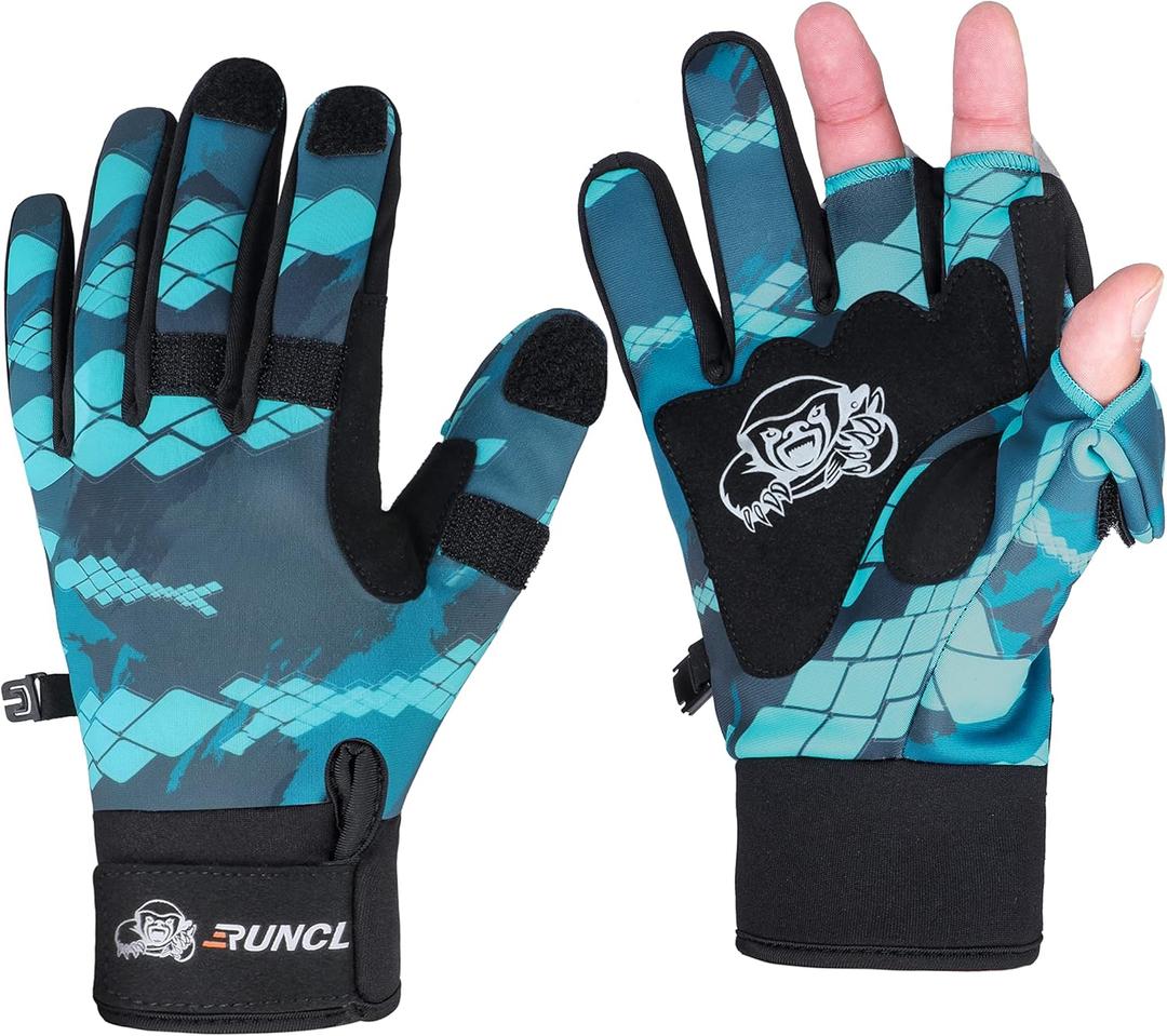 2 x RUNCL Fishing Gloves Winter Warm RAGUEL, Touchscreen Outdoor Fishing Gloves, Neoprene 3 Cut Fingers Cycling Gloves, Convertible Windproof for Men Women Ice Fishing Photography Kayaking (XXLwomen choose a smaller size than normal wear), BlueUpgraded Version)