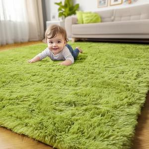 Grass Green Rugs for Bedroom, Fluffy Shag Area Rug 3x5 for Kids Room Living Room Baby Nursery Decor Aesthetic, Cute Furry Cool Shaggy Throw Bedside Fuzzy Plush Moss Carpet for Dorm Classroom Playroom